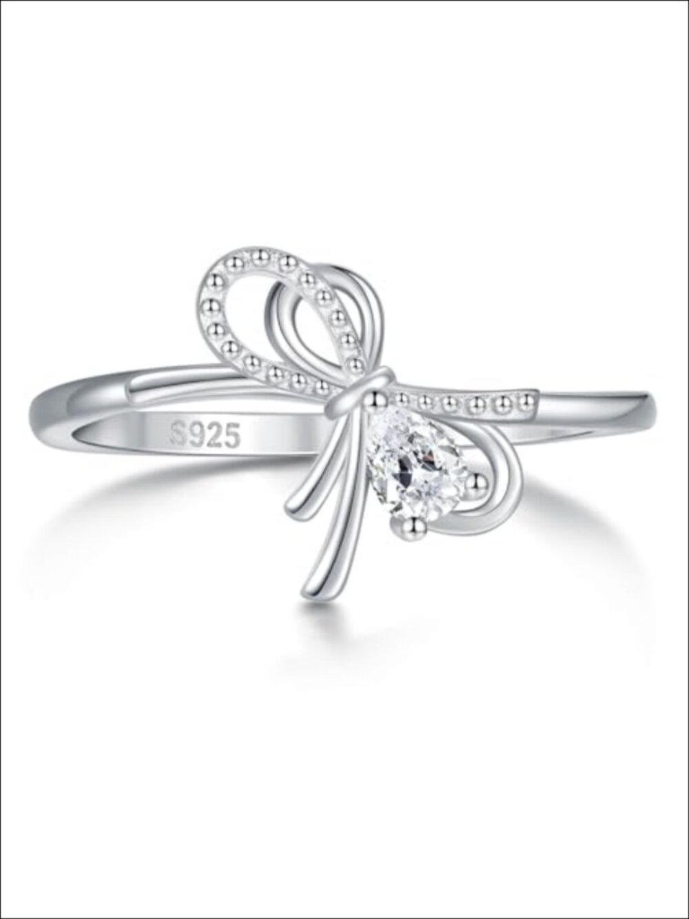 Sterling Silver Bow Stackable Ring Cubic Zirconia Dainty Ribbon Knot